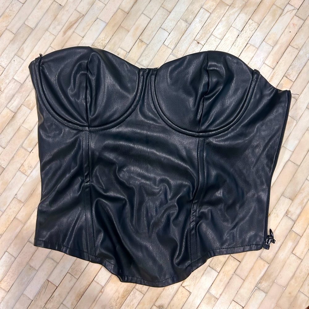 Black leather corset top